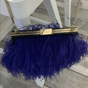 Kate Spade ♠️ Cobalt Blue Ostrich Feather Clutch RARE